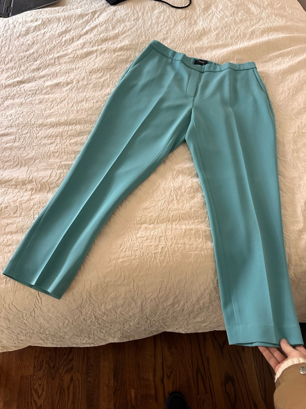 Theory Cropped Pull-On Pants in Aqua Blue - Picture 2 of 6